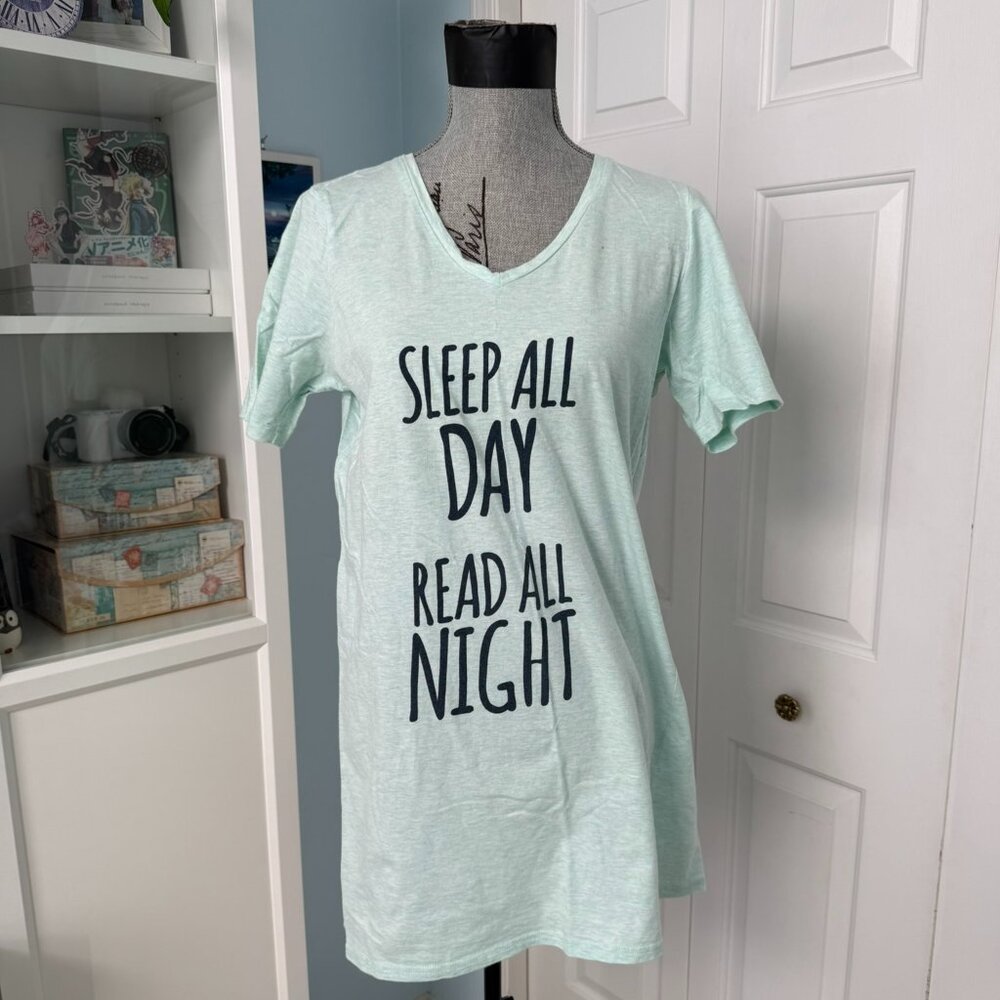“Sleep All Day Read All Night” PJ T-Shirt Dress (S/M)